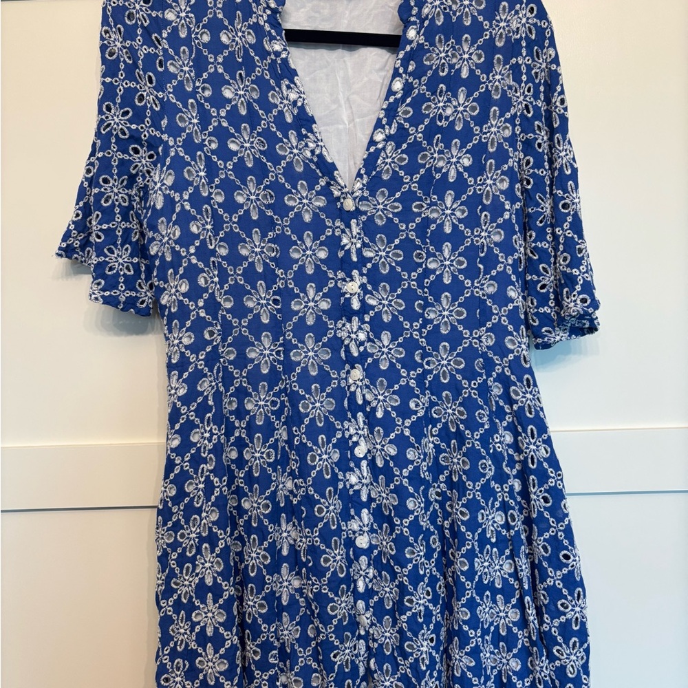 Blue Floral V-Neck Women's Dress